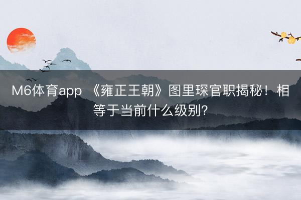 M6体育app 《雍正王朝》图里琛官职揭秘！相等于当前什么级别？