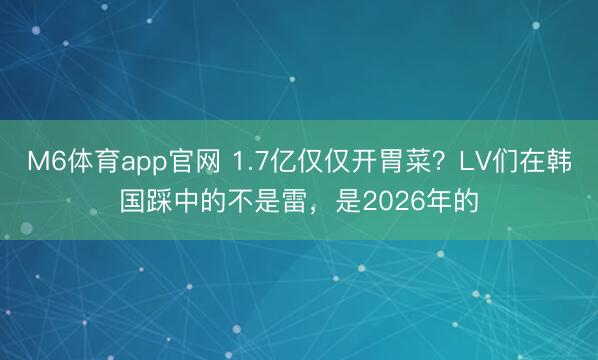 M6体育app官网 1.7亿仅仅开胃菜？LV们在韩国踩中的不是雷，是2026年的